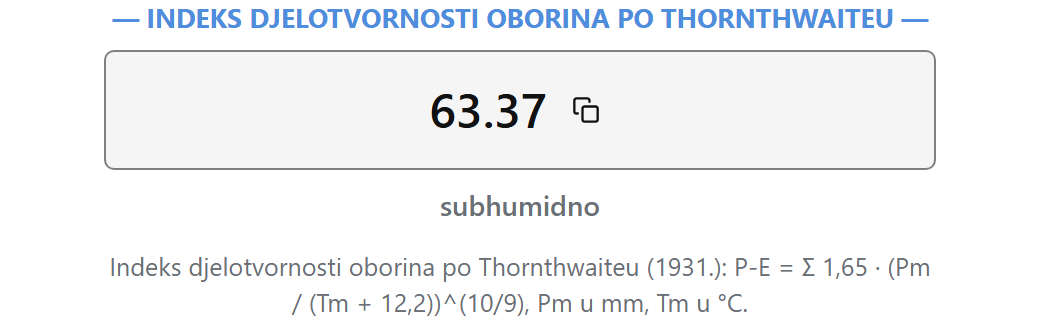 Kartica na izvještaju - primjer Đakovo (1981. – 2001.): Indeks djelotvornosti oborina po Thornthwaiteu