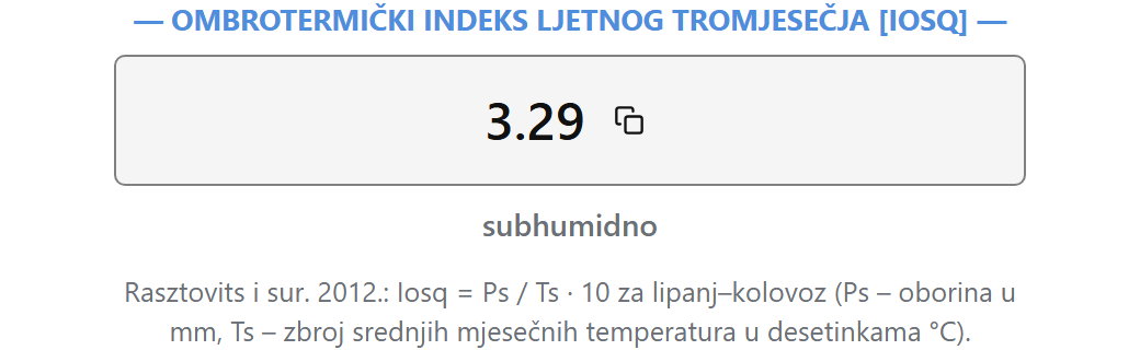 Kartica na izvještaju - primjer Đakovo (1981. – 2001.): Ombrotermički indeks ljetnog tromjesečja [Iosq]
