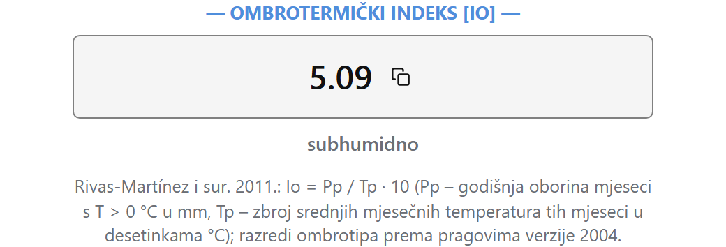 Kartica na izvještaju - primjer Đakovo (1981. – 2001.): Ombrotermički indeks [Io]